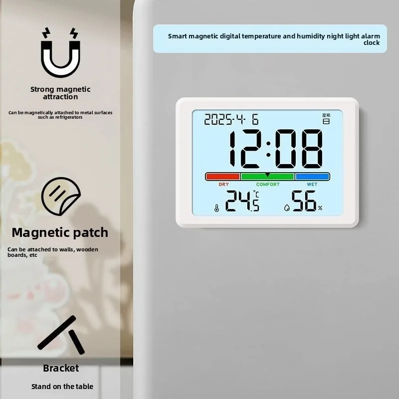 Magnetic Fridge Digital Clock with Luminous Temperature Humidity Display Multifunctional Desktop & Wall Mount Electronic