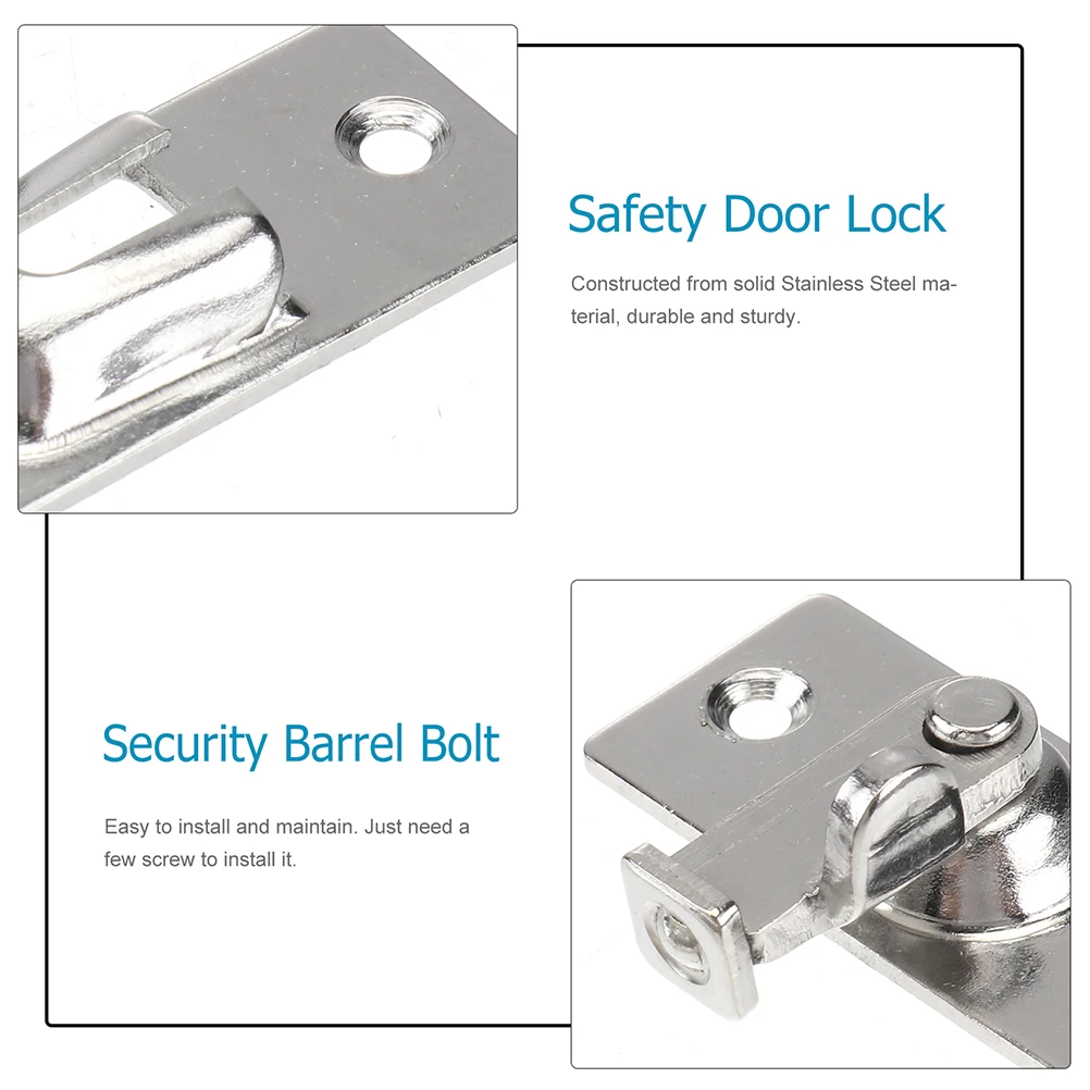 

2 Sets Stainless Steel Door Latch Durable Security Lock Right Angle Bolt Thickened Fixing Rod Smooth Chain Links Safety Gate