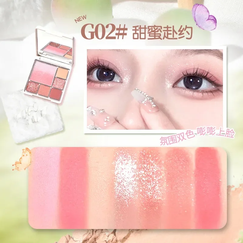 GOGOtales Velvet Soft Mist Paleta de sombras de ojos con rubor de 6 colores Sombra de ojos de té de la leche mate