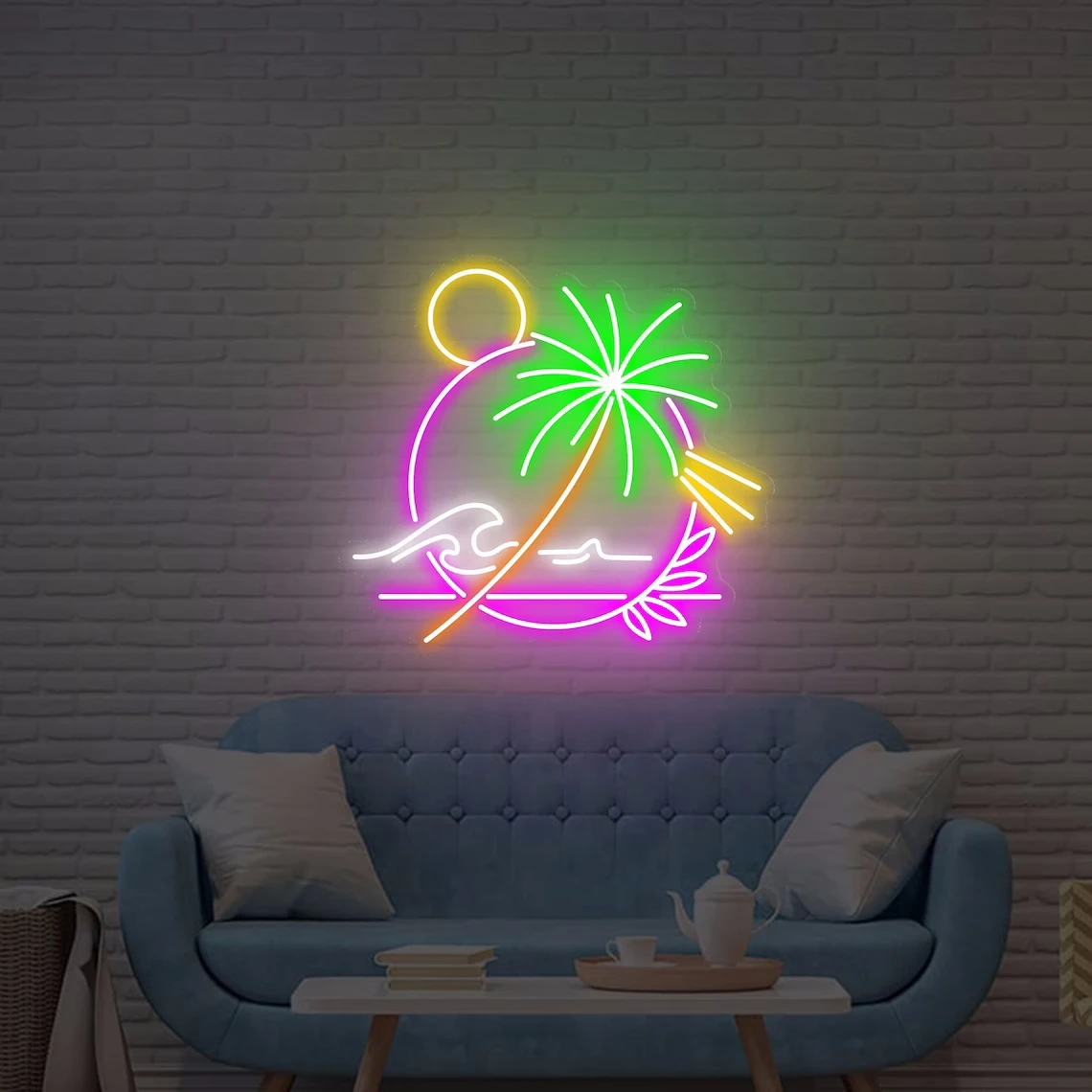 Imagem -04 - Neon Sign Palm Tree Wave Wall Art Sinal de Néon para Quarto de Criança Quarto Claro Jogo