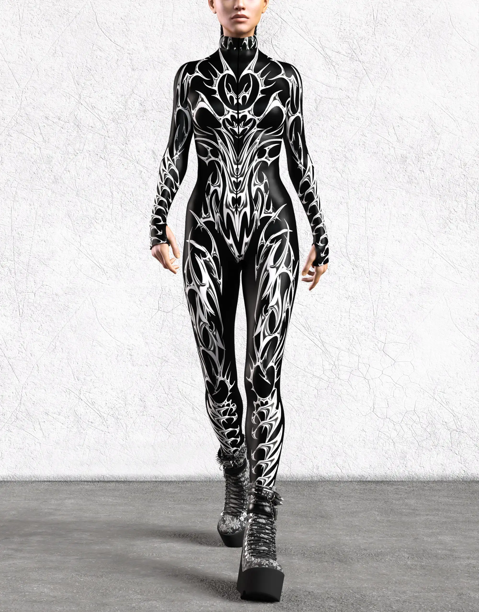 Unisex Gothic Network Overall Erwachsenen Punk Bodysuit Halloween Zentai Anzug Festival Party Morph suit Rave Outfits Luft Yoga Kleid