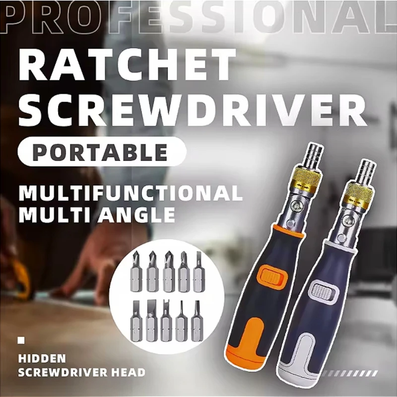 

10 In 1 Ratchet Screwdriver kit 180 Degree Rotation S2 Alloy Material Non-slip Handle Hand Tool Woodworking Insulation