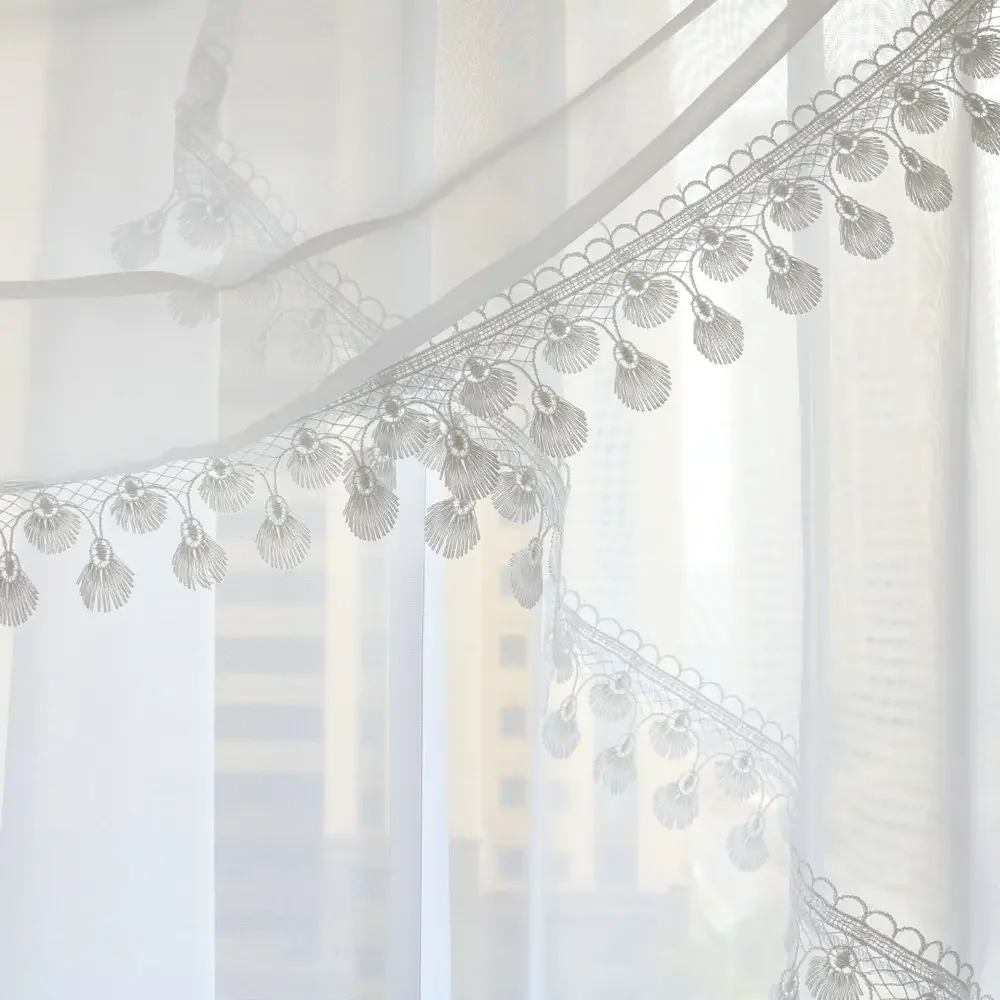 Double Arc Lace Valance Style Net Wave Curtain Sheer White Window Screening for Livingroom Balcony Kitchen 1PCS