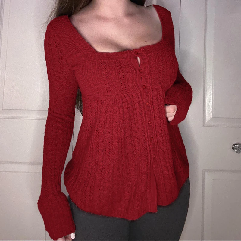 

Casual Solid Sweaters Sweet Loose Square Collar Long Sleeve Knitted Cardigans Women 2025 Autumn Winter Streetwear Fashion Ladies