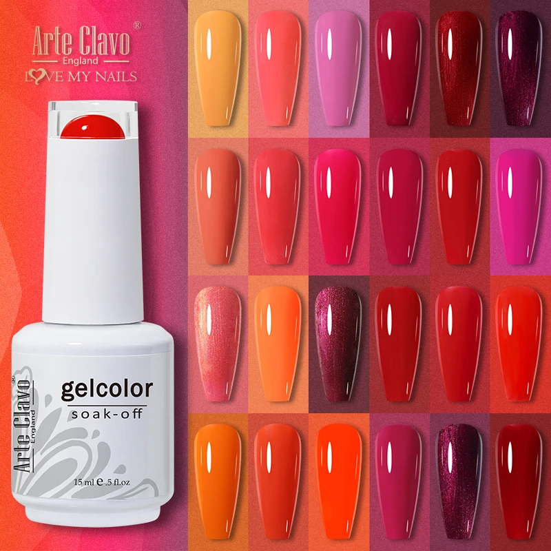 

Arte Clavo 15ml Red Gel Nail Polish Orange Color Gel Varnish Nail Art Design Manicure UV LED Gel Polish Soak Off Gellak Top Coat