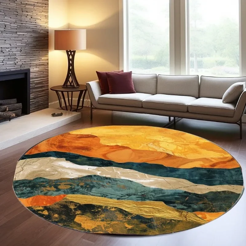 Nature View Rug Modern Circle Gold Motif Carpet Entrance Round Rugs Living Room Door Mat Digital Design Rug Orange Rugs