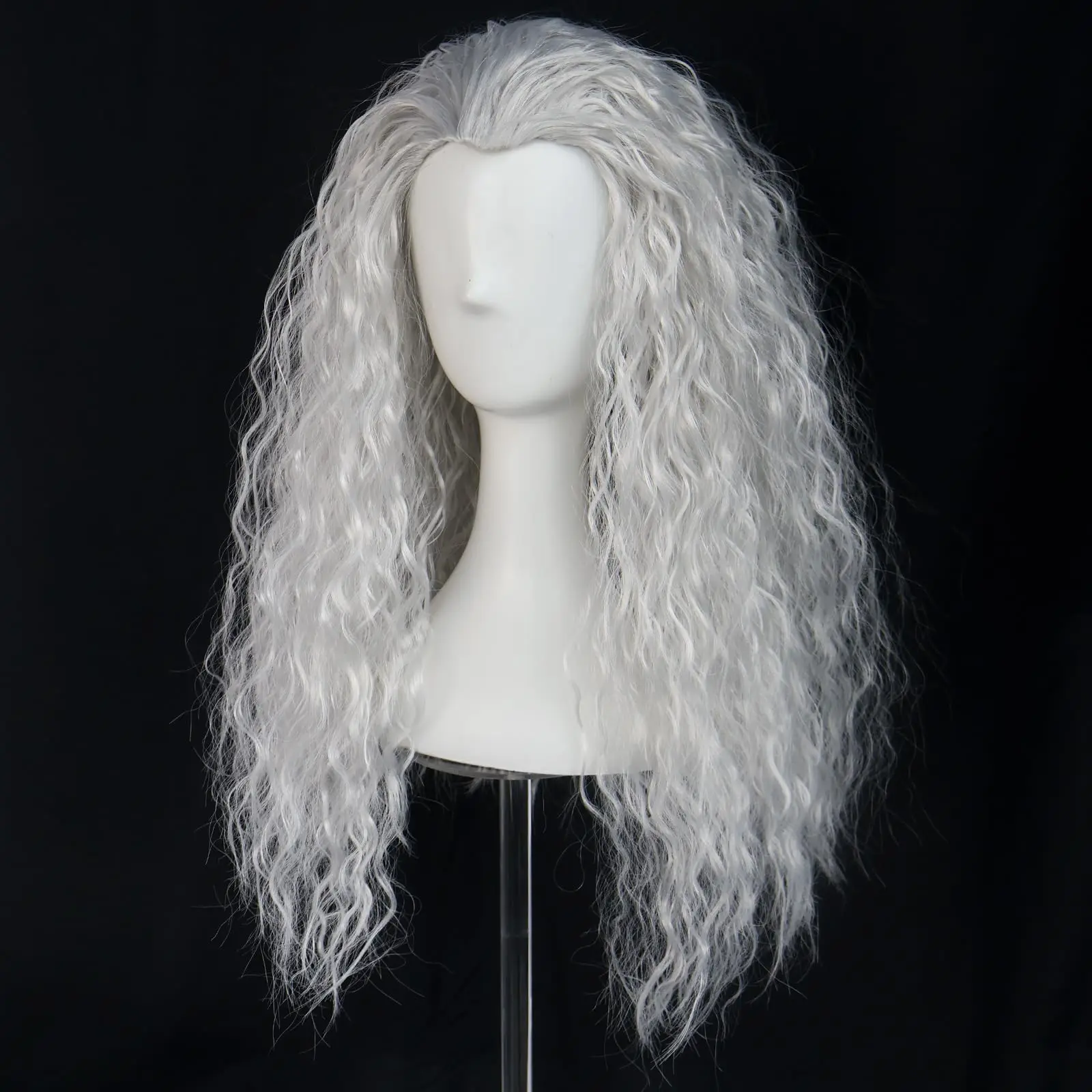 شعر مستعار طويل مجعد منفوش على شكل ذرة ساحرة بيضاء، شعر مستعار معزز للوجه، تصميم شعر مستعار معالج كوسبلاي أنيمي، أوروبي وأمريكي