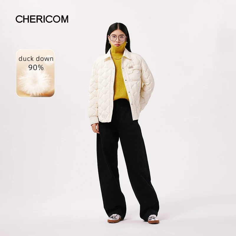 Chericom المرأة قصيرة أسفل سترة قميص كولور المفاجئة زر ديمي الموسم الشتاء معاطف زر الكم الأصفاد موضة سترة دافئة Y299031Y