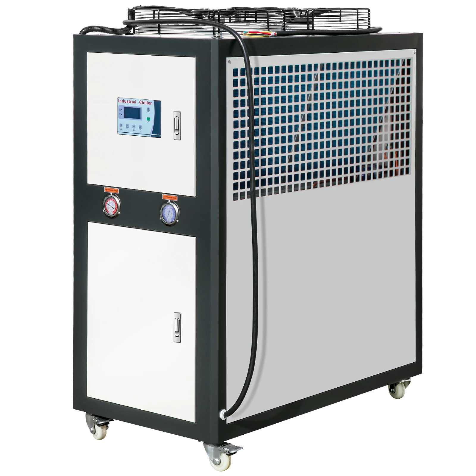 Enfriador de agua industrial VEVOR, enfriador de agua industrial refrigerado por aire de 9,4 HP y 16 gal, capacidad de enfriamiento de 15100 Kcal/h con condensador enlatado