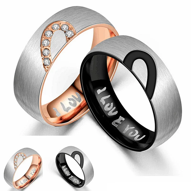 Heart Shape Couple  Diamond Rings for men and women adjustable wedding ring set light luxury jewrlry gift Titanium Steel