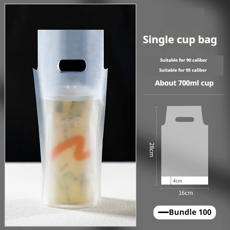100pcs Milk Tea Packaging Bag Fruit Juice Beverage Handbag Thickening Disposable PE Plastic Single Cup Double Cup Portable Bags