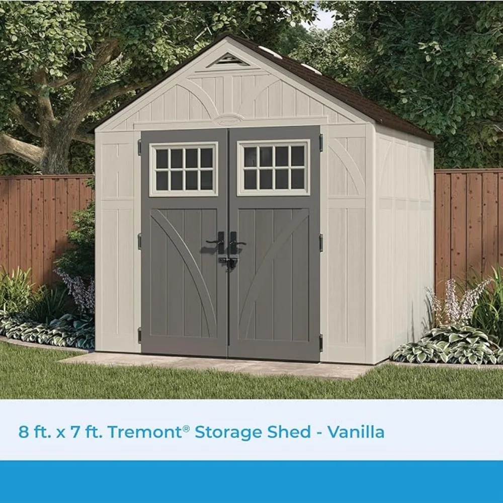 8 'x 7' heavy-duty resin storage shed, outdoor storage shed with flooring, cream colored