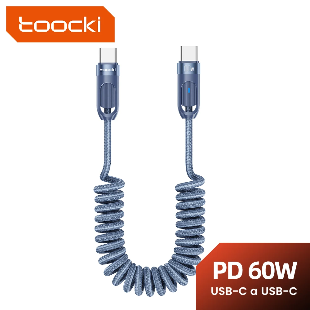 Toocki 100W USB C To USB Type Cable Spring Telescopic Car Phone Charger Type C Cable For Macbook iPhone 15 Samsung Huawei Xiaomi