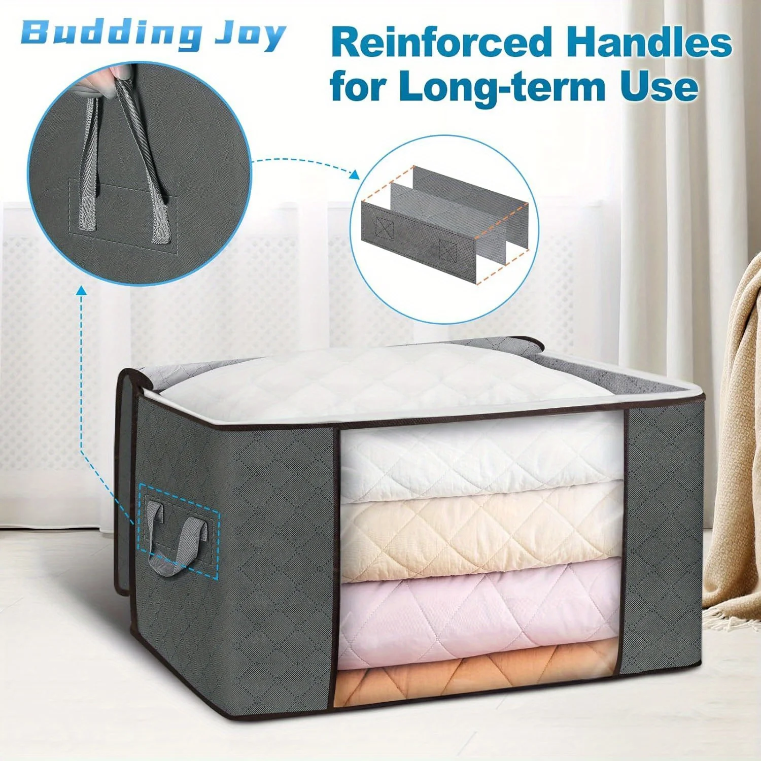 

3pcs/Set Large Capacity Bags For Clothes & Comforters, Non-Woven Fabric Blanket Organizers With Reinforced Handles, Portable Cl