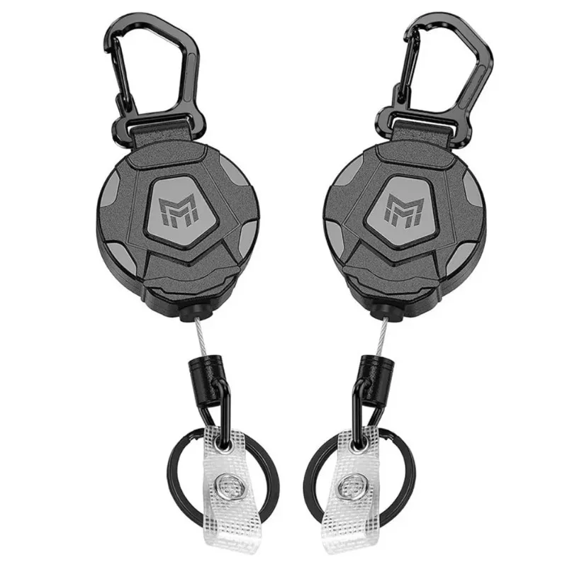Steel Retractable Cord Keychain Anti Theft ID Badge Holder Reel Carabiner Heavy Duty Lanyard Telescopic Keychain