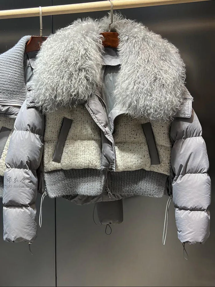 Natural Real Wool Fur Collar Winter Women 90% White Duck Down Short Jacket Female Warm Soft Coat Luxury Outerwear 2025