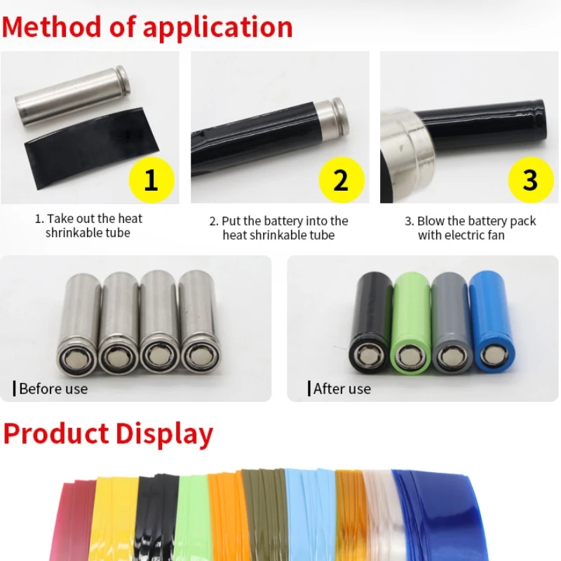 25/50/100/500pcs 18650 Lipo Battery Wrap PVC Heat Shrink Tube Precut Width 29.5mm x 72mm Insulated Film Protect Case Pack Sleeve