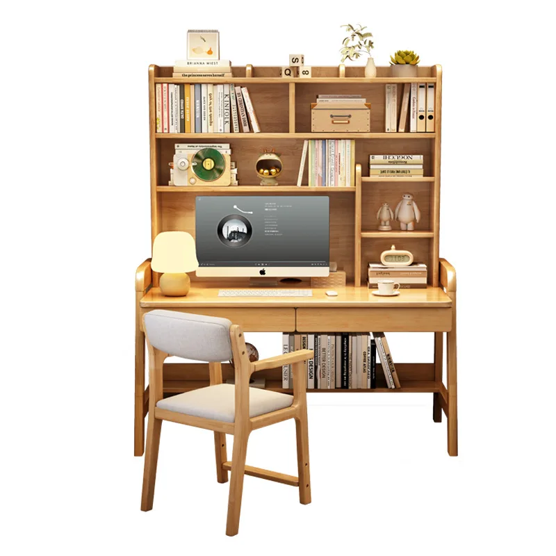 

Solid wood desk and chair meal, simple Z-shaped chair, computer, bedroom, with backrest, comfortable to study