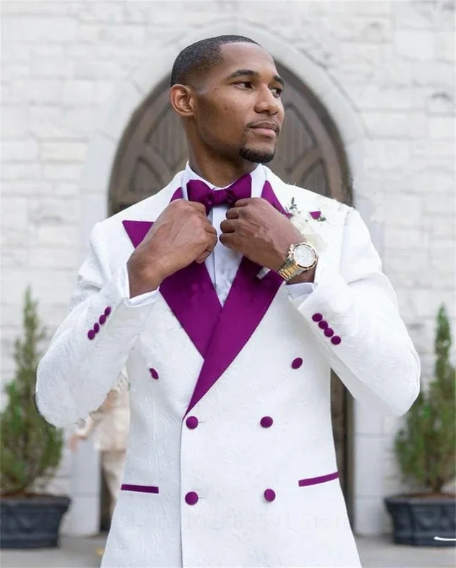 

Men's Suits Design Tailor Made Floral Slim Fit Peaked Lapel Double Breasted Blazer Only Groom Wedding Dress Tuxedo 1PCS