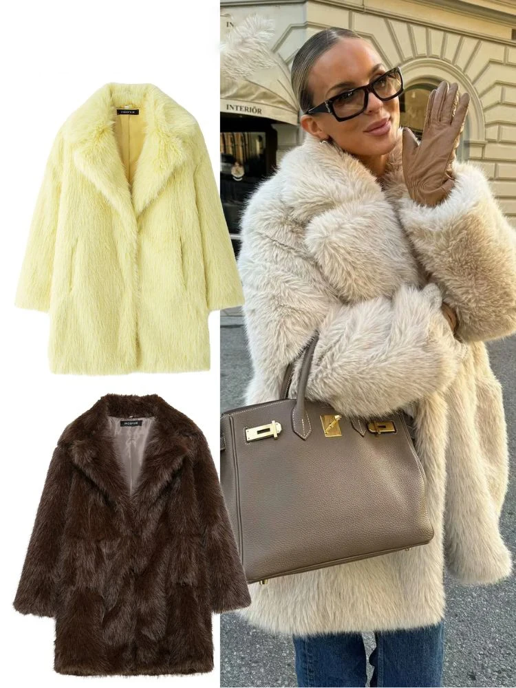 

HH Fashion Women's Lapel Faux Fur Long Coat legant Solid Long Sleeve Jacket 2025 Warm Thickened High Street Loose Outerwear