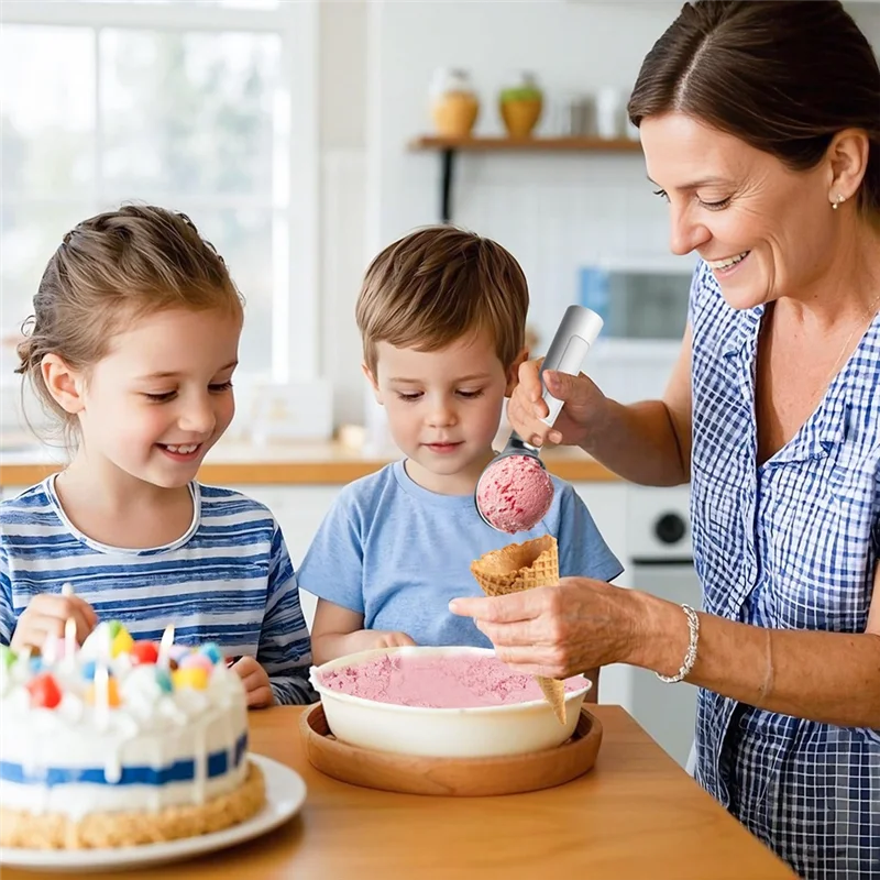 Cuchara para helado eléctrica A88X, cuchara para helado calentada, acero inoxidable, color blanco