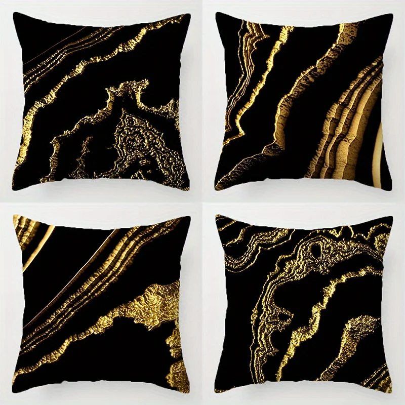 Short plush material pillowcaseHome Decor Black & Gold Geometric Pattern Pillow Covers Pattern Cushion Cover Suitable for Sofa B