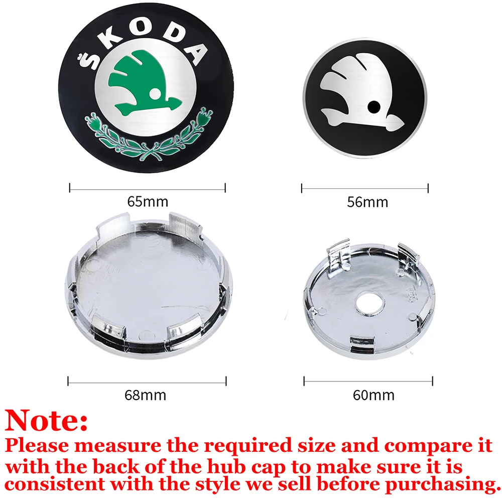 4pcs 56/60/65/68mm Car Wheel Center Cover Badge Sticker Hub Cap Replacement for Skoda VRS VII Rapid Fabia Octavia A7 Yeti Superb