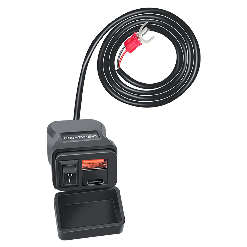 Veículo da motocicleta suporte duplo carregador de telefone móvel cavaleiro qc3.0 pd carregamento rápido tipo-c + usb carregamento de carro interruptor à prova dwaterproof água