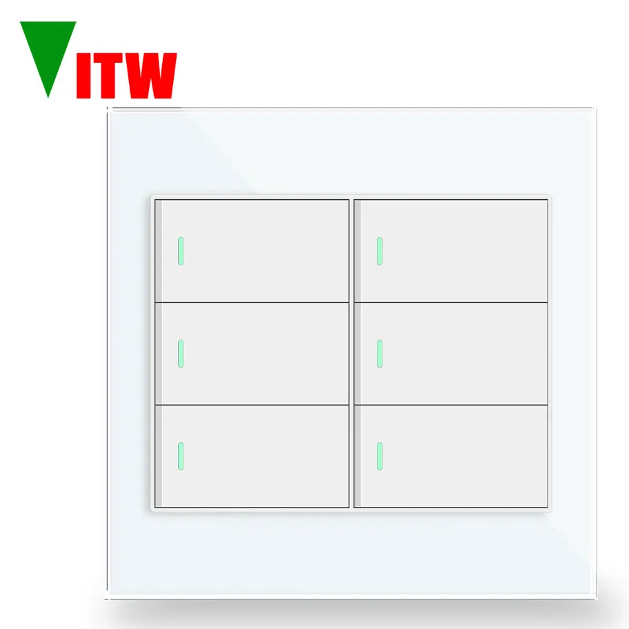 Vitw 16A Brazil Wall Light Switch 120mmx120mm White/Black Tempered Glass Panel AC 110V~250V 6 Gang 2 Way Push Button