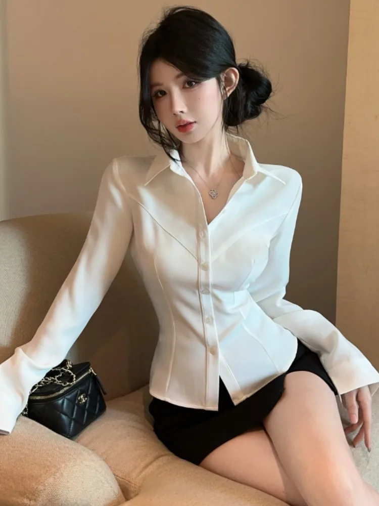 

Elegant Long Sleeve Collar Shirt Women's Spring Autumn Slim Fit Professional JK Uniform Top Breathable Skin-Friendly Kni...