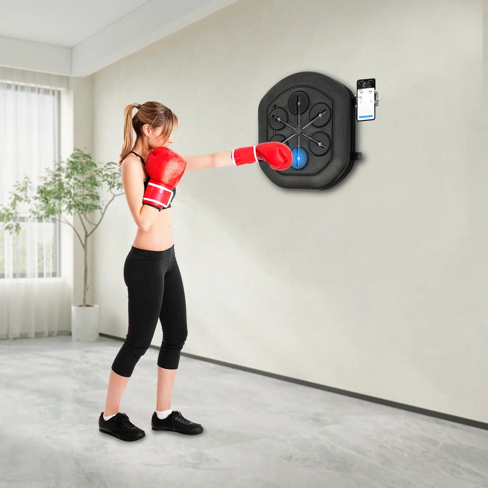 New 1 Set Music Boxing Machine Wall-Mounted  Light Boxing Equipment Bluetooth Boxing Gloves Phone Bracket USB Charging Cable