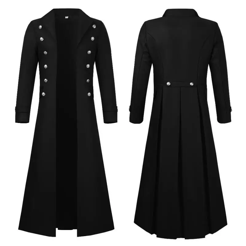 Plus Size Men Gothic Trench Medieval Steampunk Retro Style Long Jackets Double-breasted Solid Men's Vintage Long Jackets