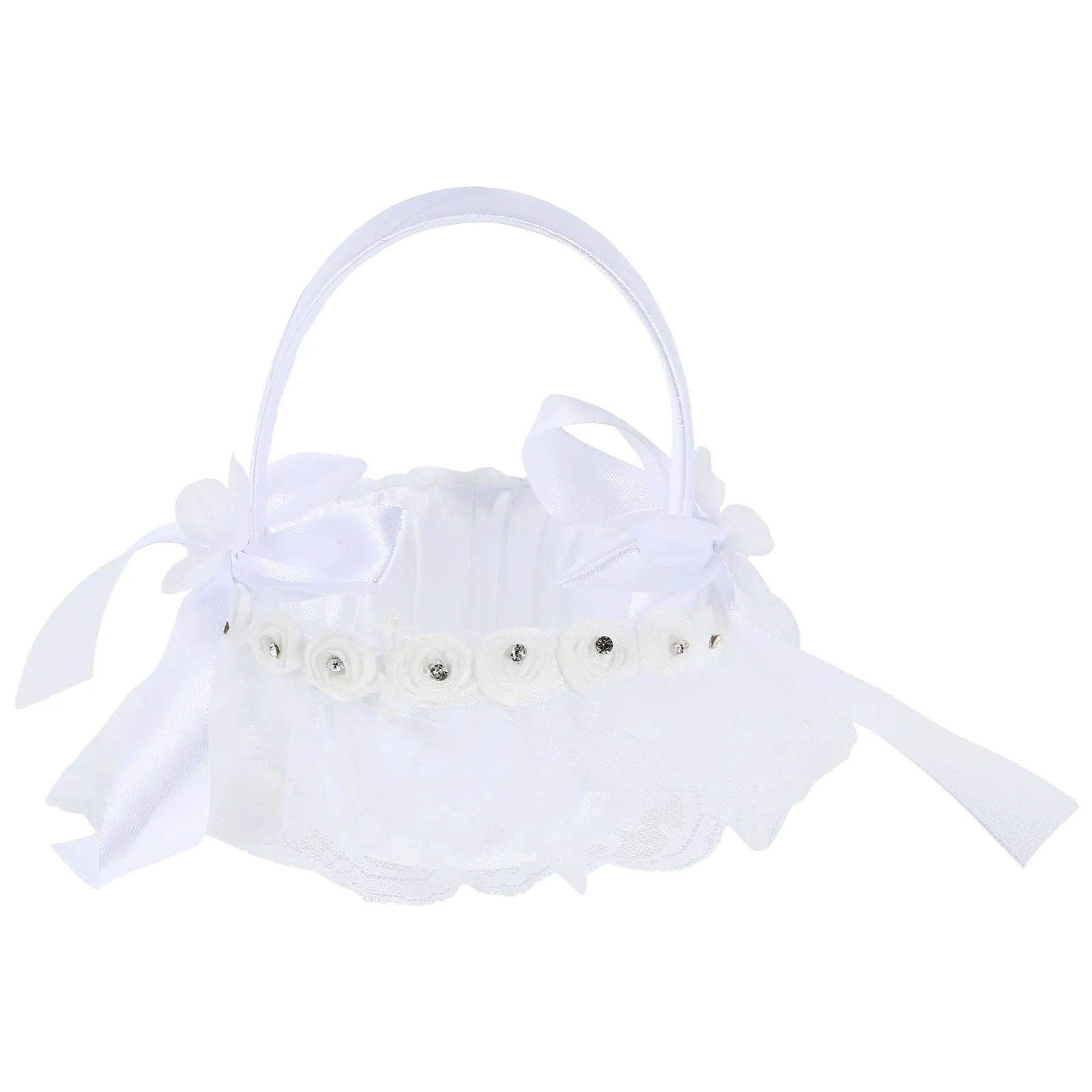 

1pc Lace Flower Basket White Small Wedding Ceremony Baskets for Girl Scatter Petals Elegant Romantic Pearl Hold Flowers Candies