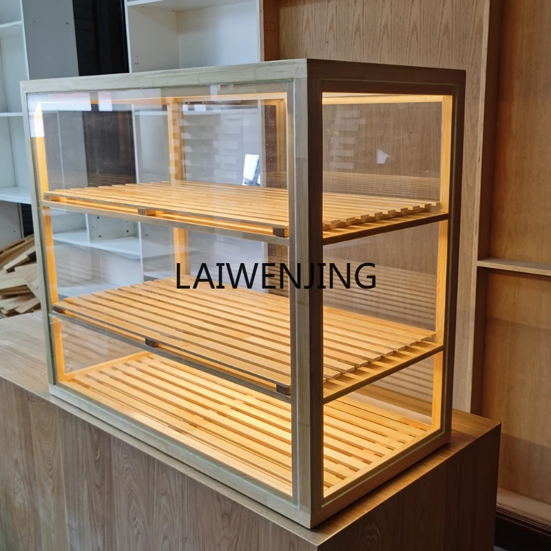 LYN solid wood bread display cabinet transparent glass cake display cabinet display rack can be customized