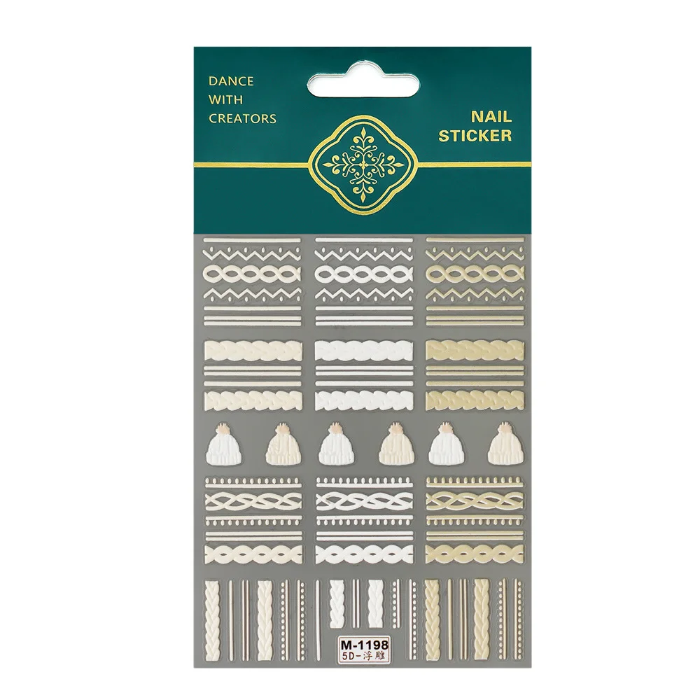 3D 겨울 스웨터 매력 Desgin 아크릴 새겨진 네일 스티커 자기 접착제 네일 전송 슬라이더 랩 매니큐어 포일