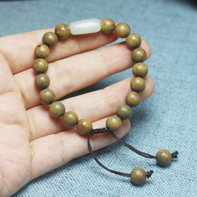

Argentinian green sandalwood 8mm bracelet with Hetian jade accessories, woven prayer beads for men and women, decorative jewelry