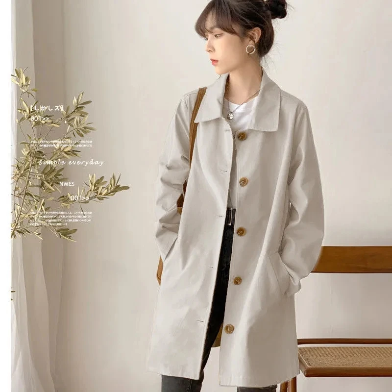 

2024New Spring Autumn Trench Coat Woman Korean Loose Single-breasted Mid-Long Women Trench Coat Overcoat Windbreaker Female Tops