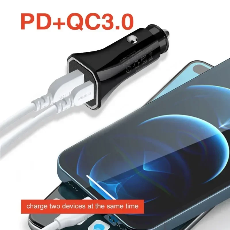 12W Car Charger PD+USB Dual Port Car Mobile Phone Car Charger 2.4A Dual Port  Charger   New