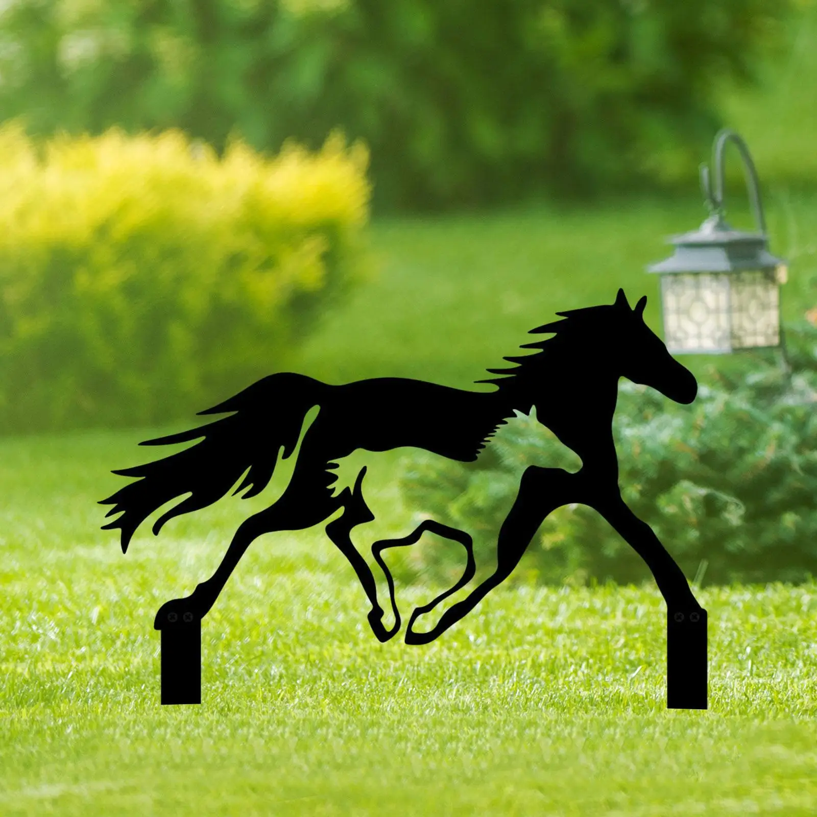 

Garden Horse Decor Lawn Stake Black Pathway Decor Ornament Iron Horse Animal