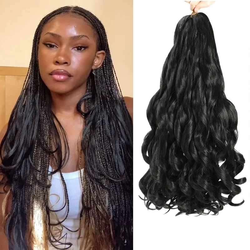 

8 упаковок синтетических французских вьющихся волос, 24-дюймовые свободные волнистые спиральные вязанные крючком волосы для женщин, предварительно растянутые с вьющимися концами (1B)