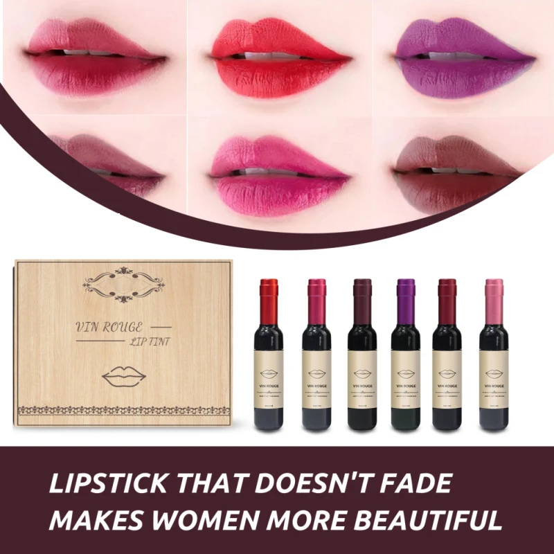 EELHOE 1/2 pz rossetto vino rosso Rendering di colore duraturo lucidalabbra portatile creativo idratante smalto per labbra impermeabile non sbavare