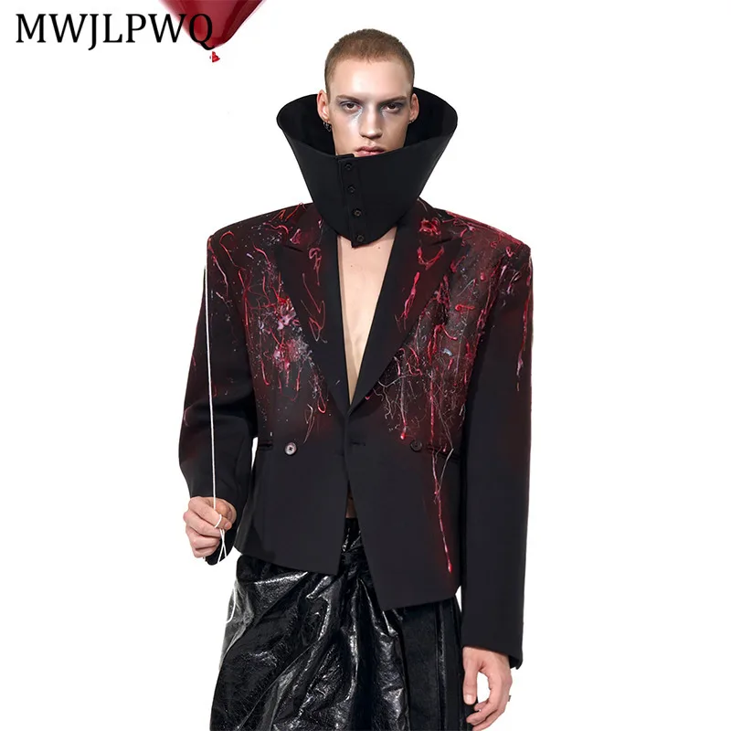 

MWJLPWQ Мужской пиджак ручной работы с восковой оборкой, осенний новый стиль с лацканами, повседневный костюм с неровным подолом, 11573