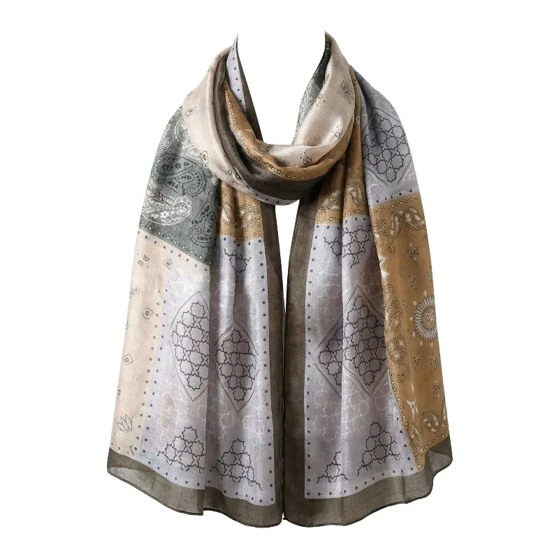 

Lightweight Large 100% Mulberry Silk Scarf for Women Oblong Shawl Neck Scarf Beach Wrap Headscarf Gift Pack Coffee Paisley Print