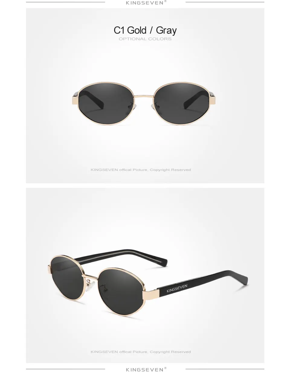 KINGSEVEN Retro Luxus Sonnenbrille Frauen Männer Polarisierte UV400 Legierung Oval Anti-glare Mode Gläser Fahren Kausalen Marke Brillen – Detail 6