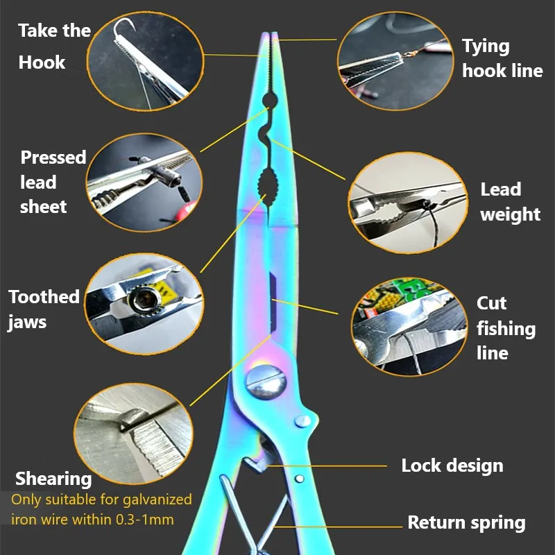 Multifunctional Fishing Pliers Ergonomics Anti-slip Lure Pliers Straight Nose Color Titanium Tied Hooks Angling Equipment