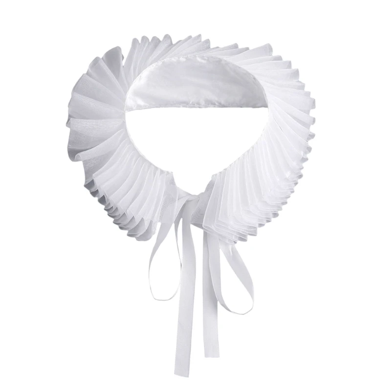 

Classical White Mesh Ruffled Neck Collar for Renaissance Festivals Party and Themed Event Ribbon Tie Neck Ruff for Women DXAA