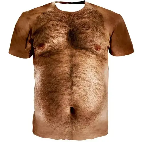 Funny Hairy Chest Graphic T Shirt Men 3d Printed Muscle Fake Abs Short Sleeve T-shirt Summer Spring Cosplay Costume Tee Shirts
