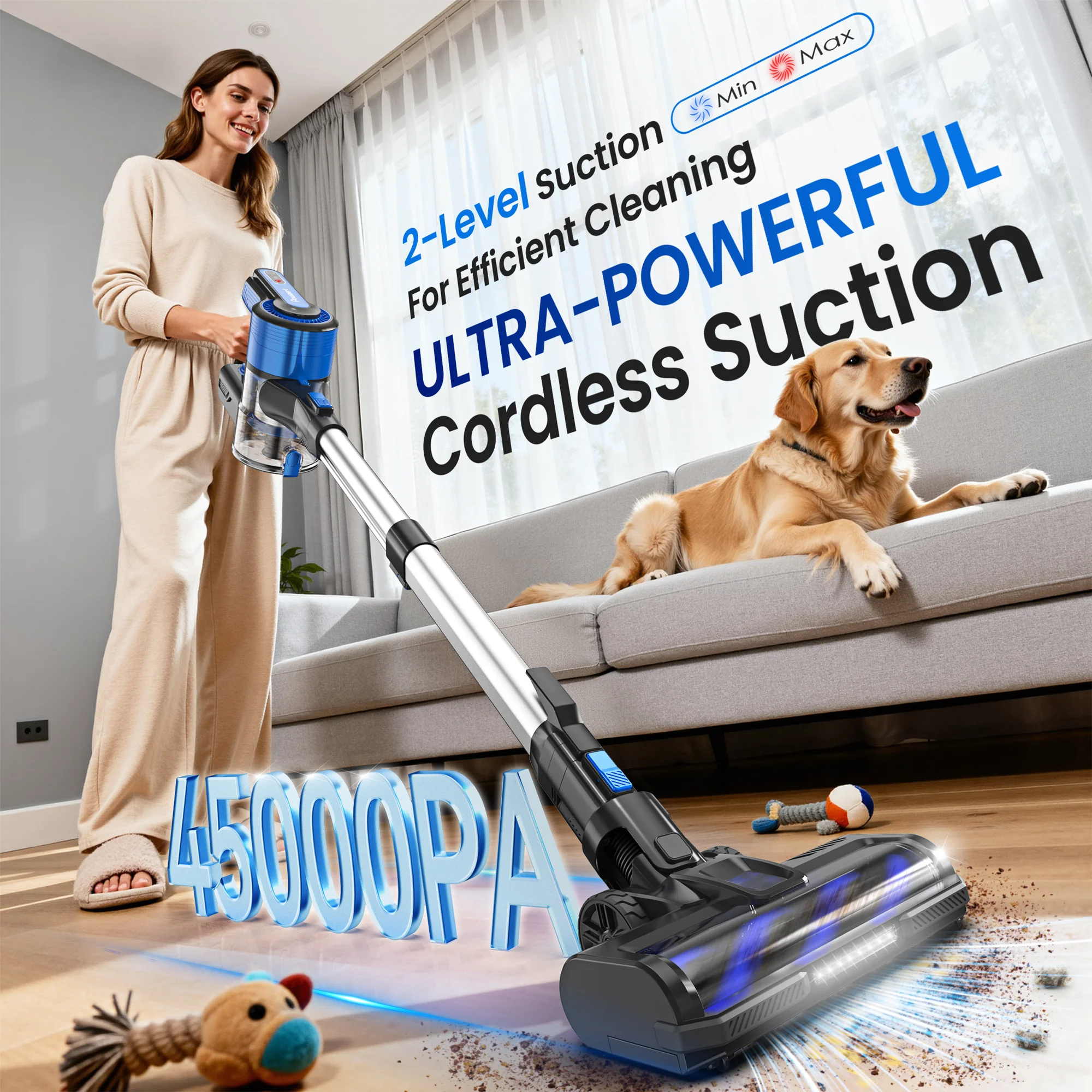 INSE Cordless Vacuum Cleaner, 8 in 1 45Kpa Powerful Stick Handheld Vacuum, for Hard Floor Carpet Pet Hair