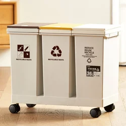 2060L Trash Can Kitchen Sorting Recycling Bin Push Type Wastebasket Dry  Wet Separation with Wheel Large Household