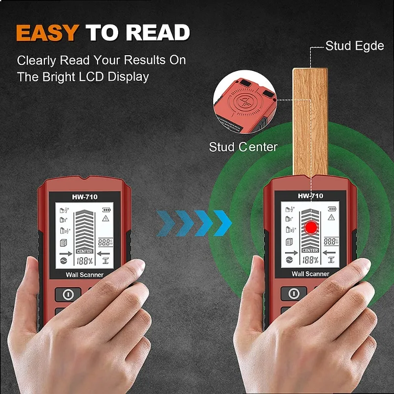 Metal Detector Wood Stud AC Wire Metal Pipes Depth Wall Scanner 6 in 1 Multifunction Stud Finder